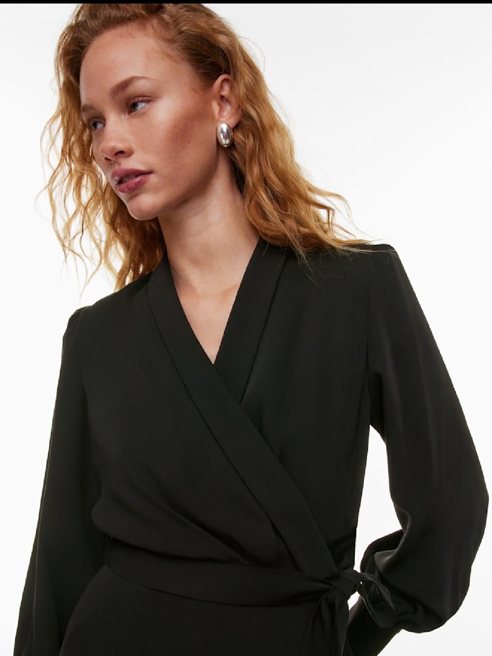 Babaton Aritzia Hyde Black Wrap Dress with Long Sleeves - Picture 3 of 9